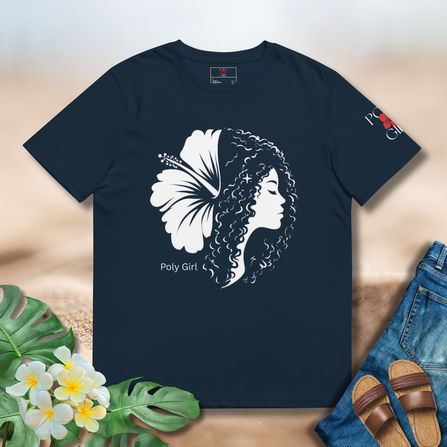 Duality Poly Girl tee in blue featuring floral and feminine profile artwork