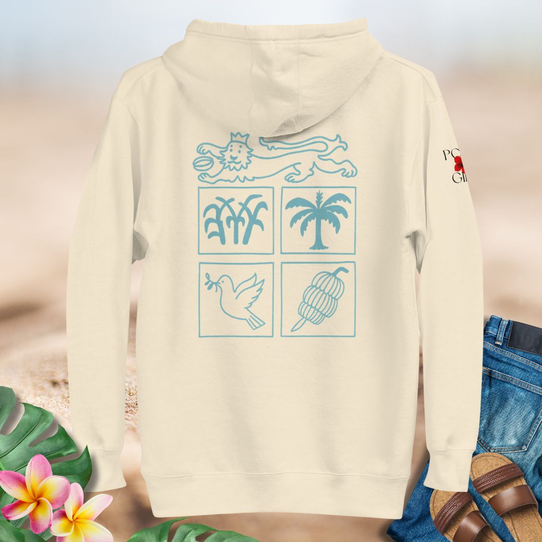 Fijian Seal Motif design on natural hoodie by Poly Girl
