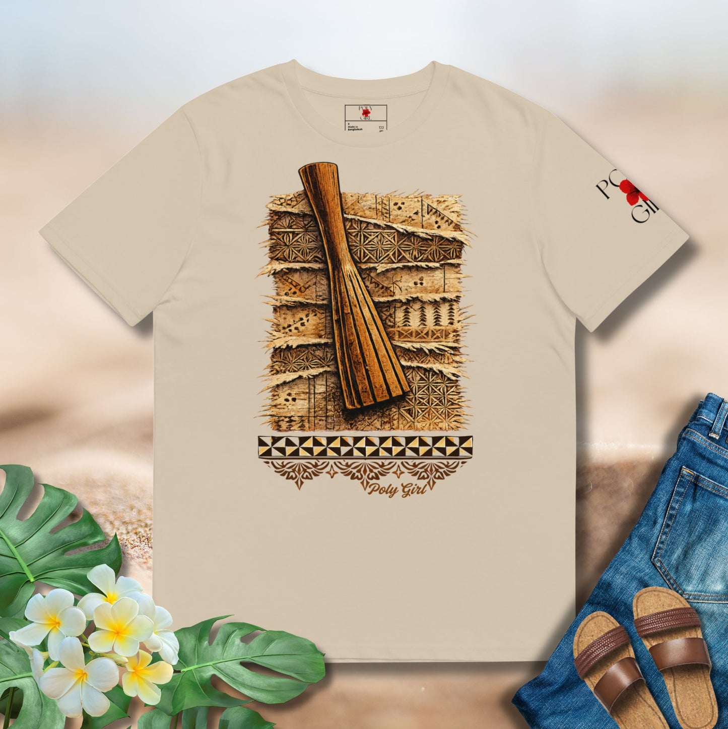 Ike and Kupesi Design on Beige Tee by Poly Girl