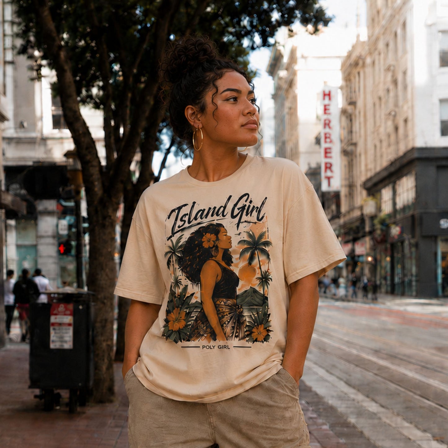 Island Soul Cotton Tee Island Girl design in beige