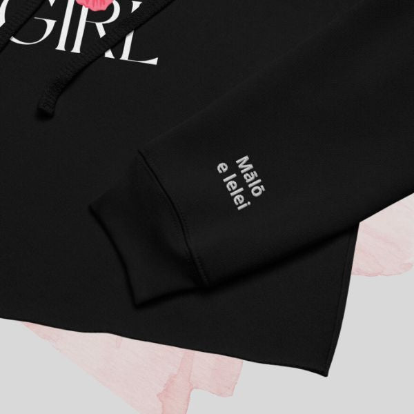 Poly Girl Cropped Hoodie, Mālō e lelei, Tonga Embroidery