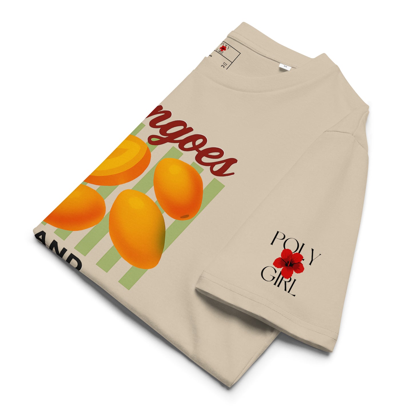 Mangoes t-shirt with Poly Girl logo on sleeve