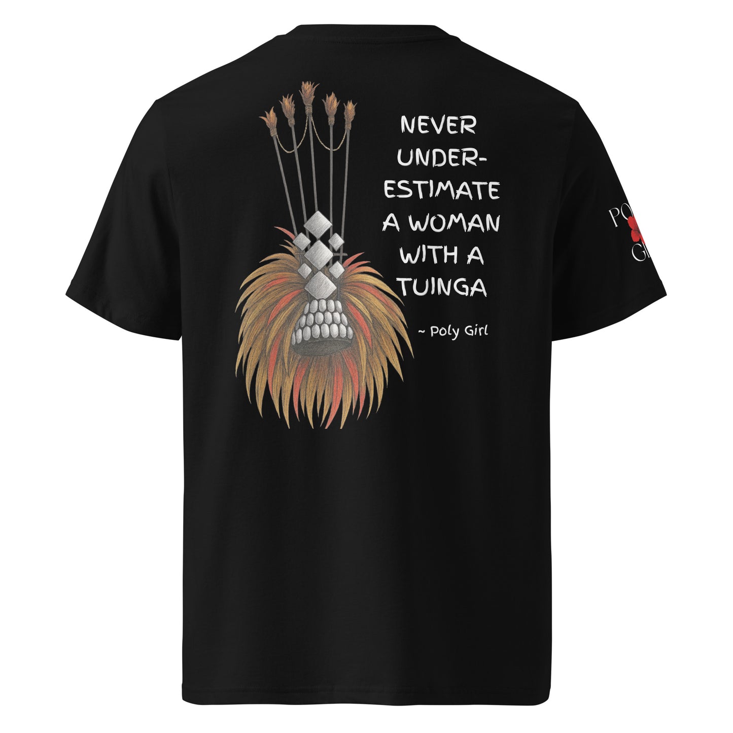 Never Underestimate a woman with a tuinga design on a black tshirt by Poly Girl