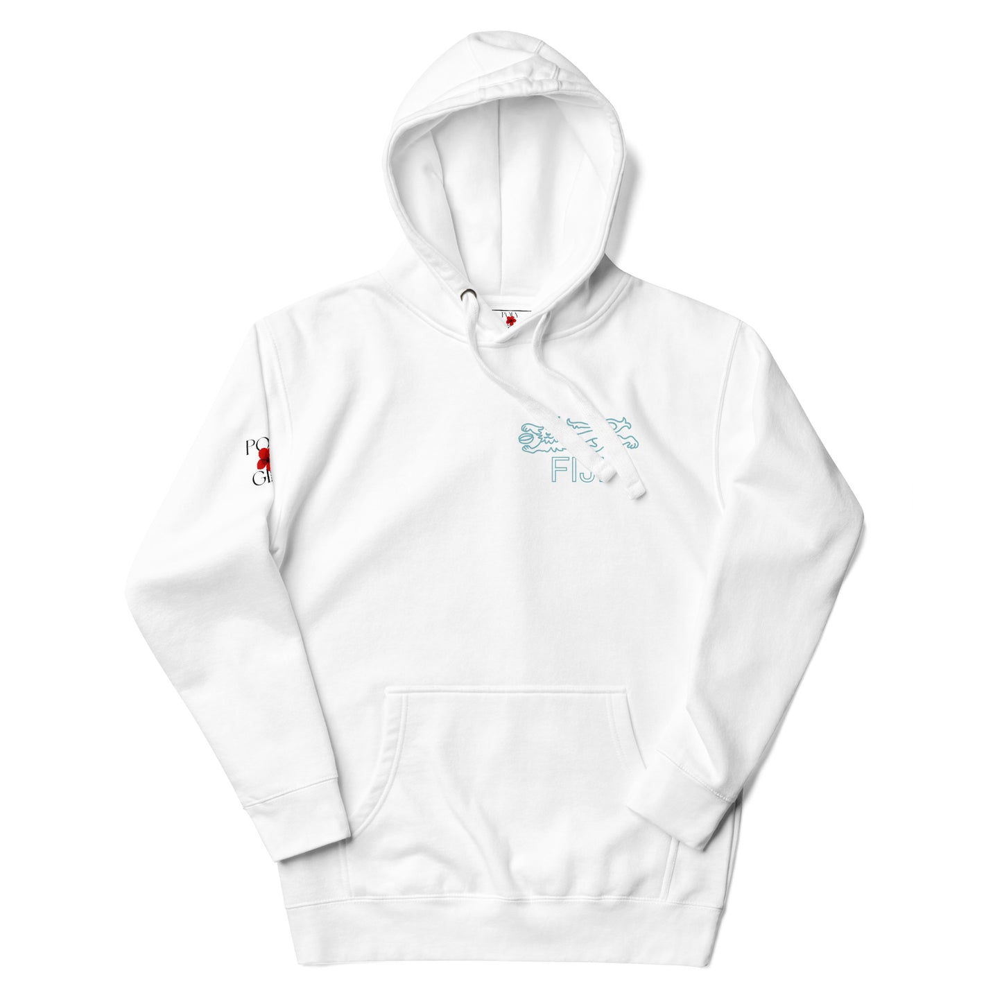 Pacific-inspired hoodie with Fijian cultural motifs and classic pouch pocket