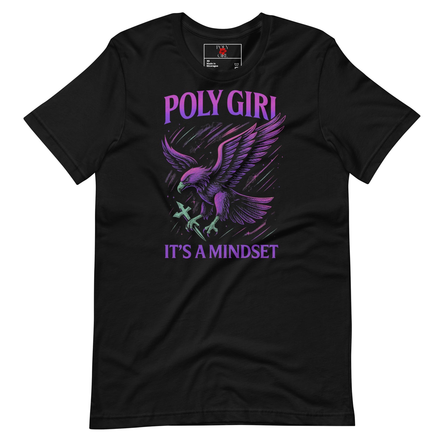 Poly Girl Soaring Eagle Tee, inspired by the American Samoan flag, on black cotton t-shirt with It's A Mindset writing. The Island Girl's Brand.