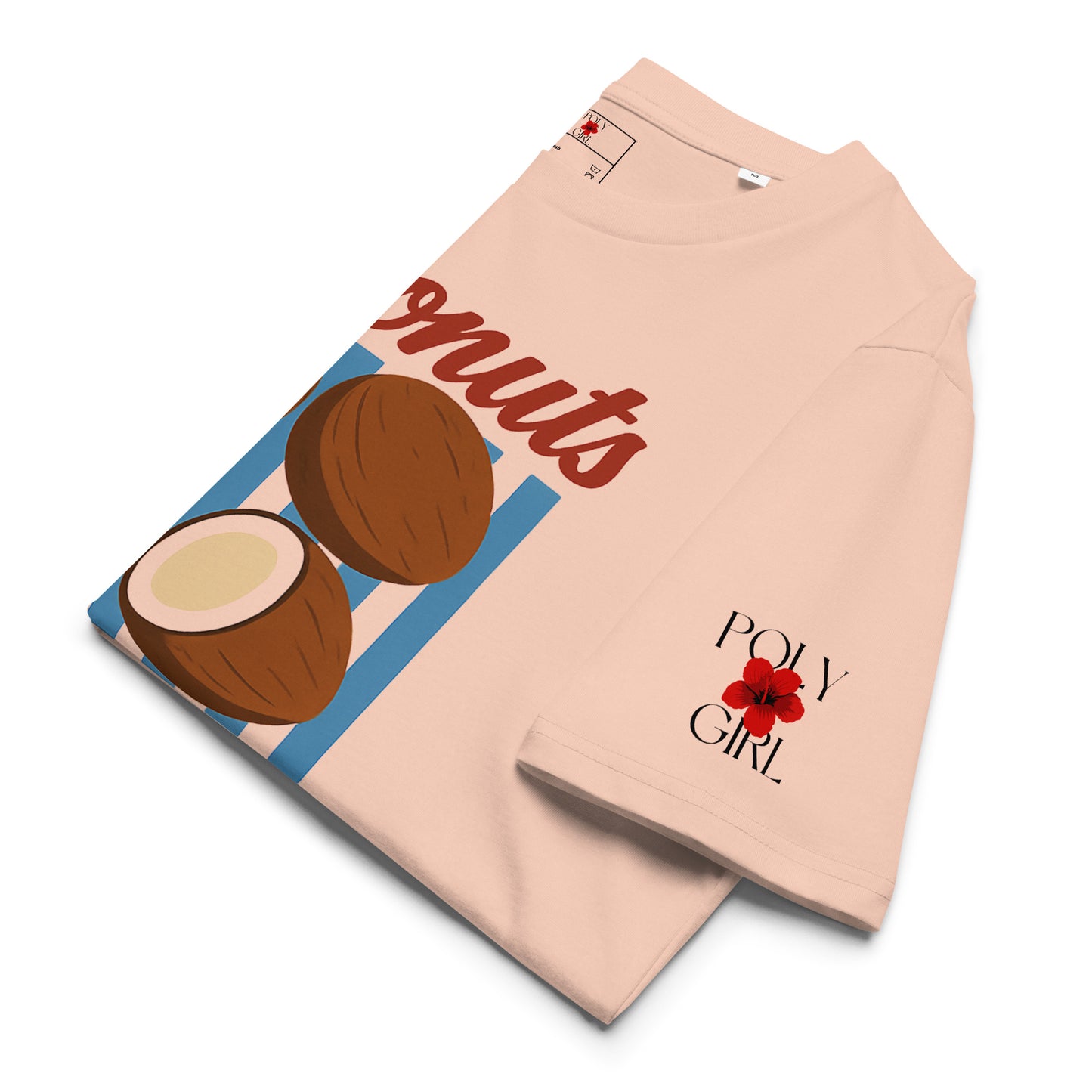 Retro island tee featuring coconut illustration and bold lettering with Poly Girl logo