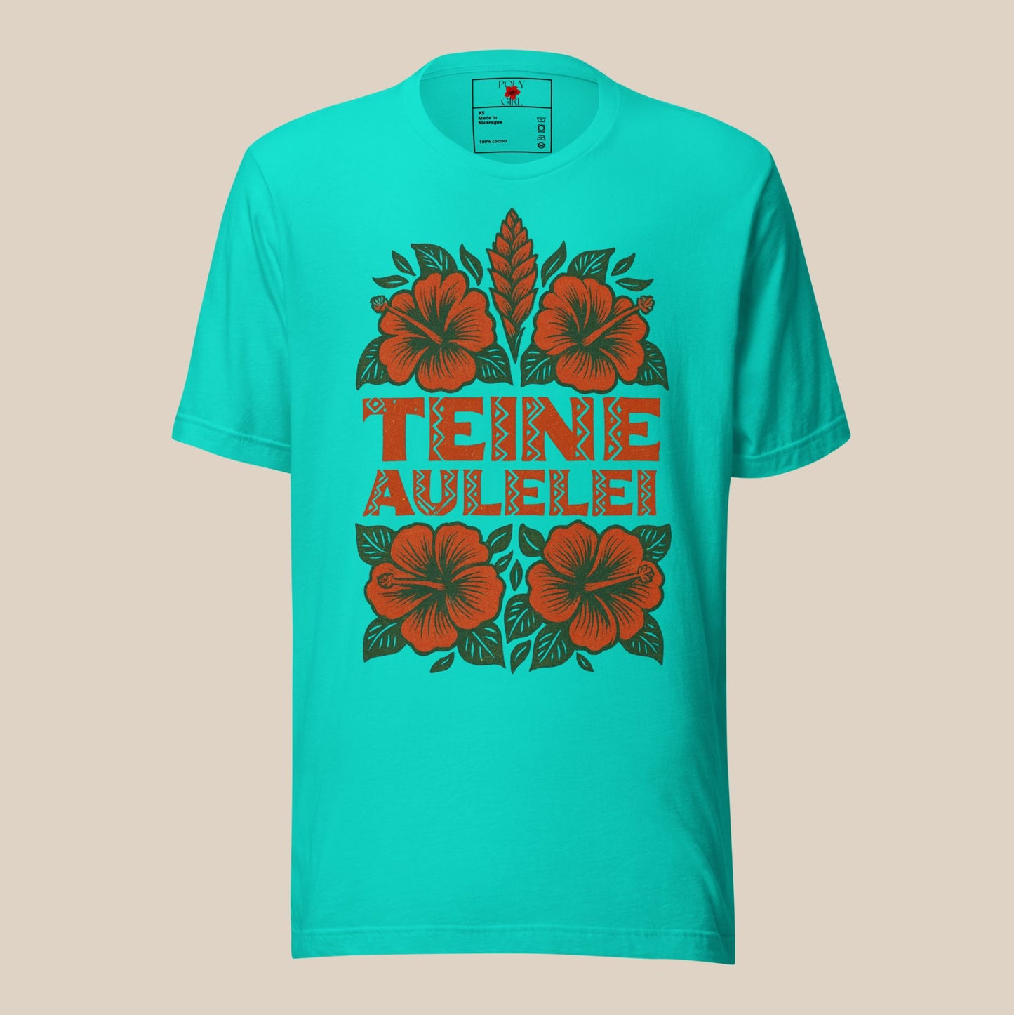 Teine Aulelei Tee by Poly Girl in teal up close