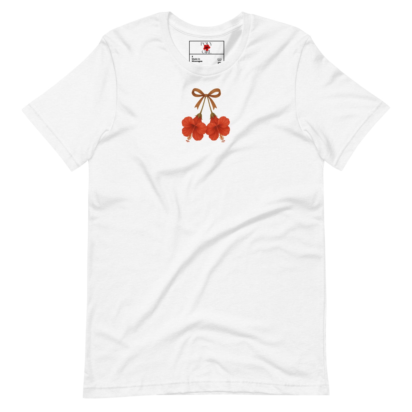 Twin Hibiscus tied together Design on white t-shirt