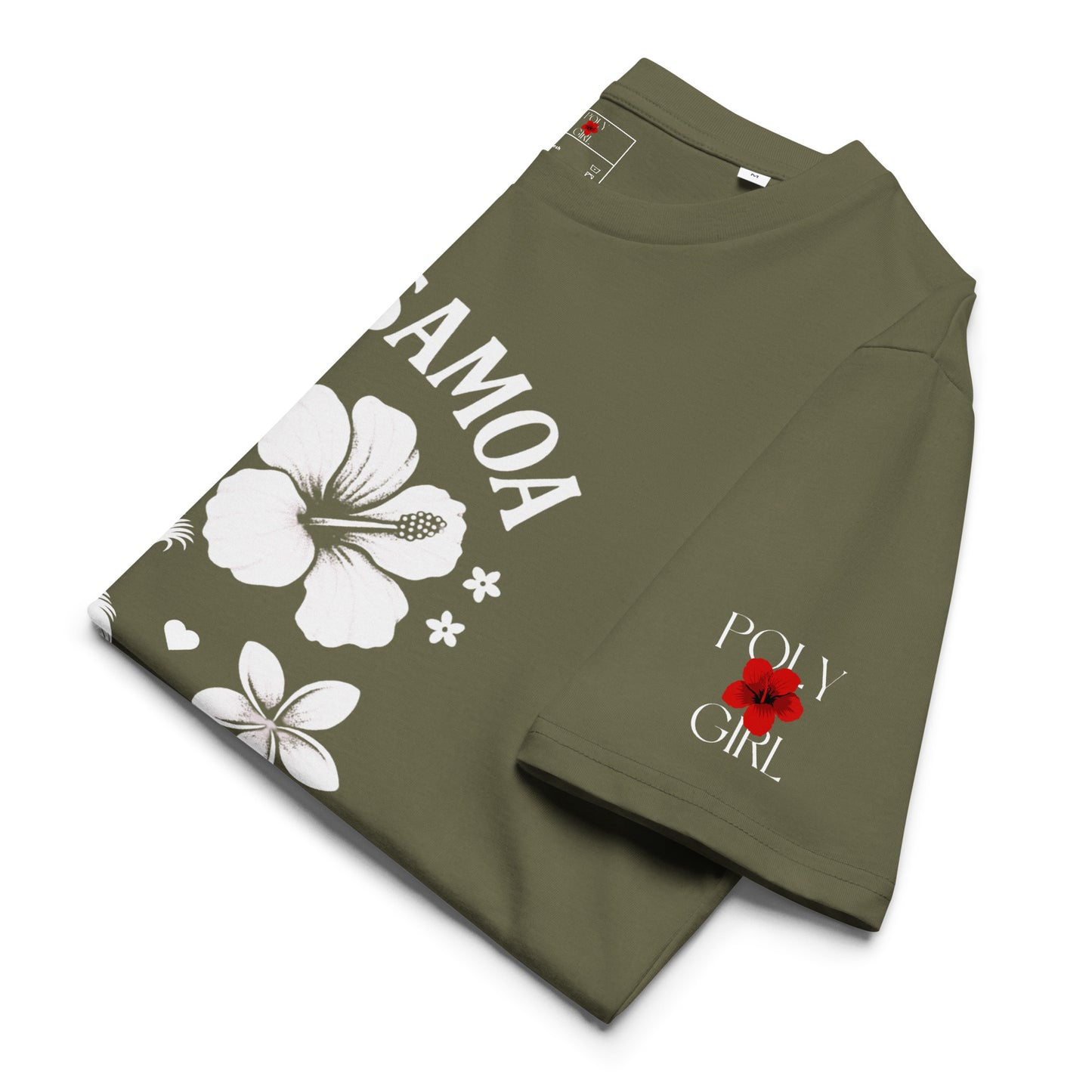 Unisex military green t-shirt with Poly Girl logo on left sleeve