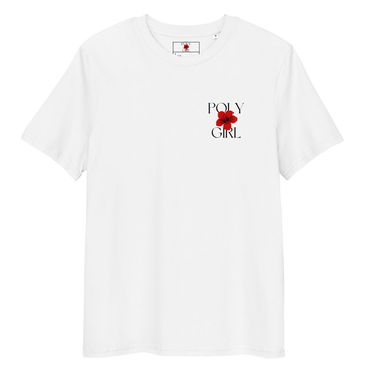 Unisex white tshirt wih Poly Girl logo, The Island Girl's Brand
