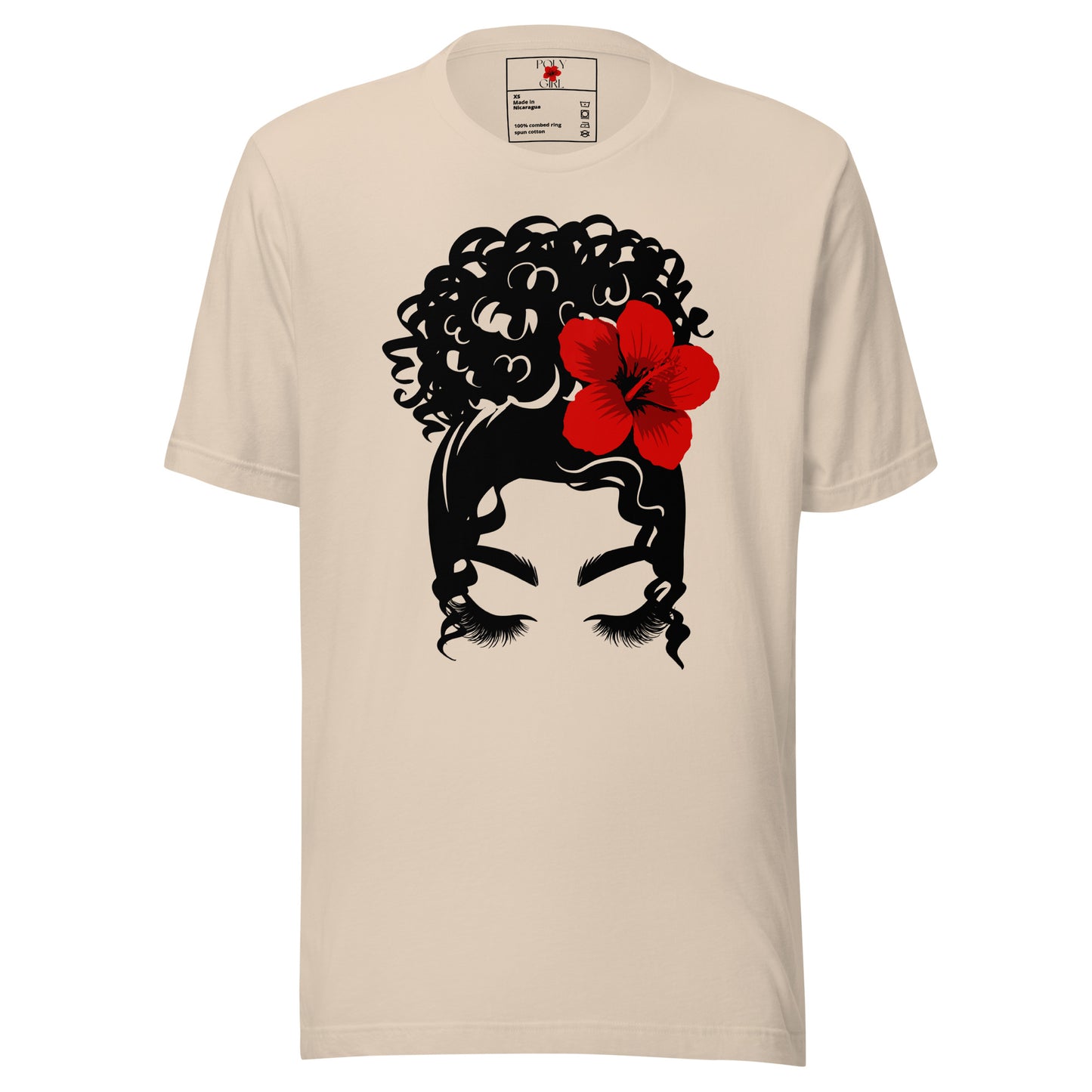 Updo with Sei tee by Poly Girl in beige
