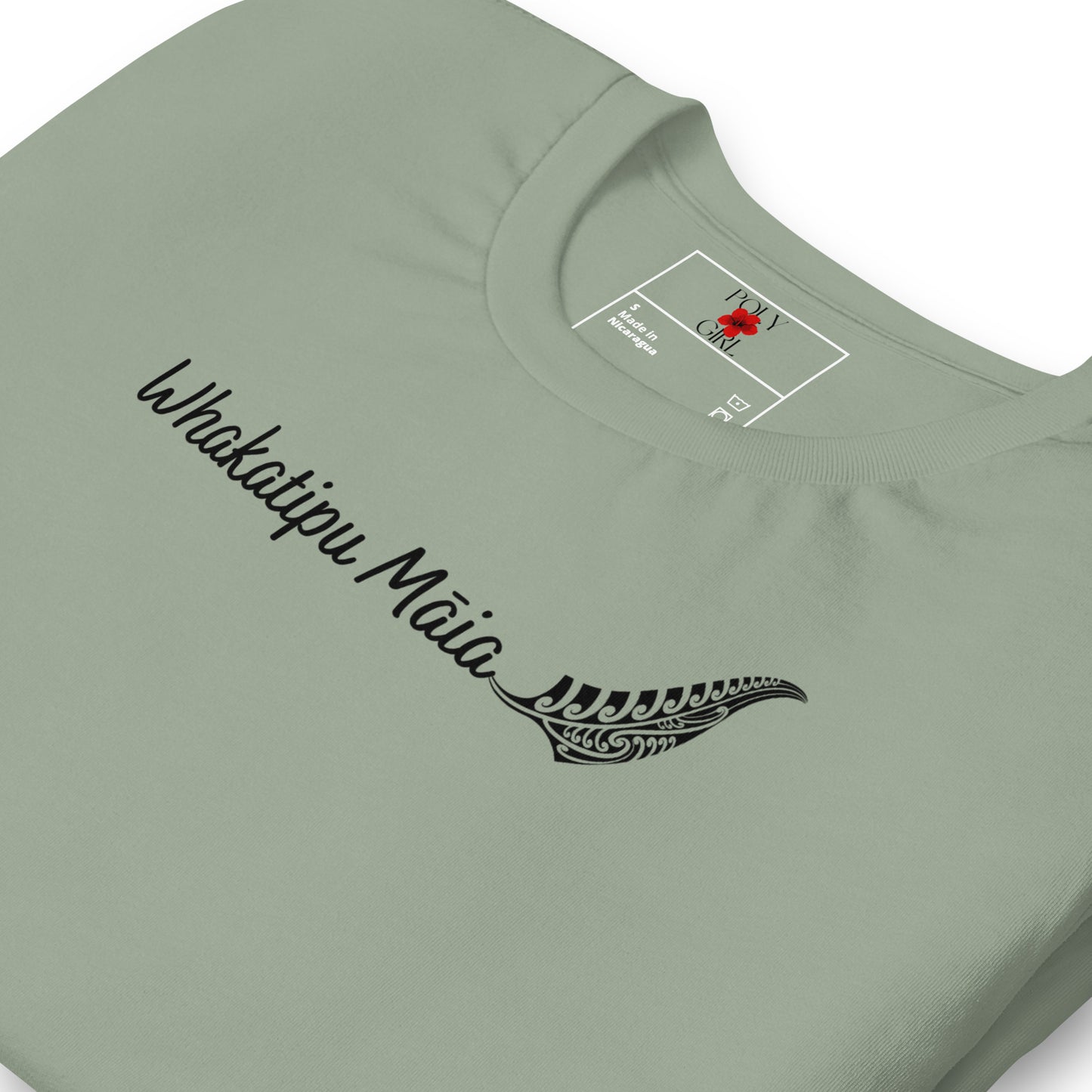 Whakatipu Maia T-shirt by Poly Girl in sage - folded view