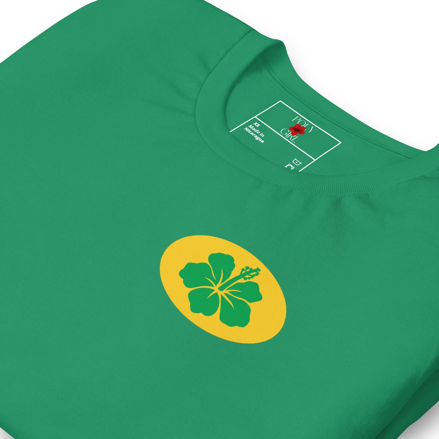 Women’s Poly Girl Hibiscus Emblem Tee showcasing island identity