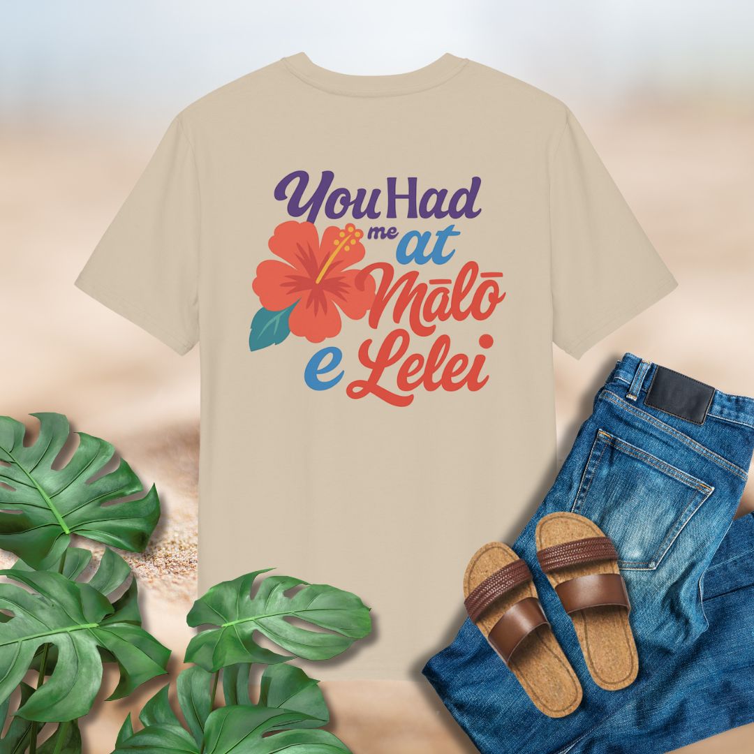 Tongan greeting Malo e lelei design on back of white tshirt
