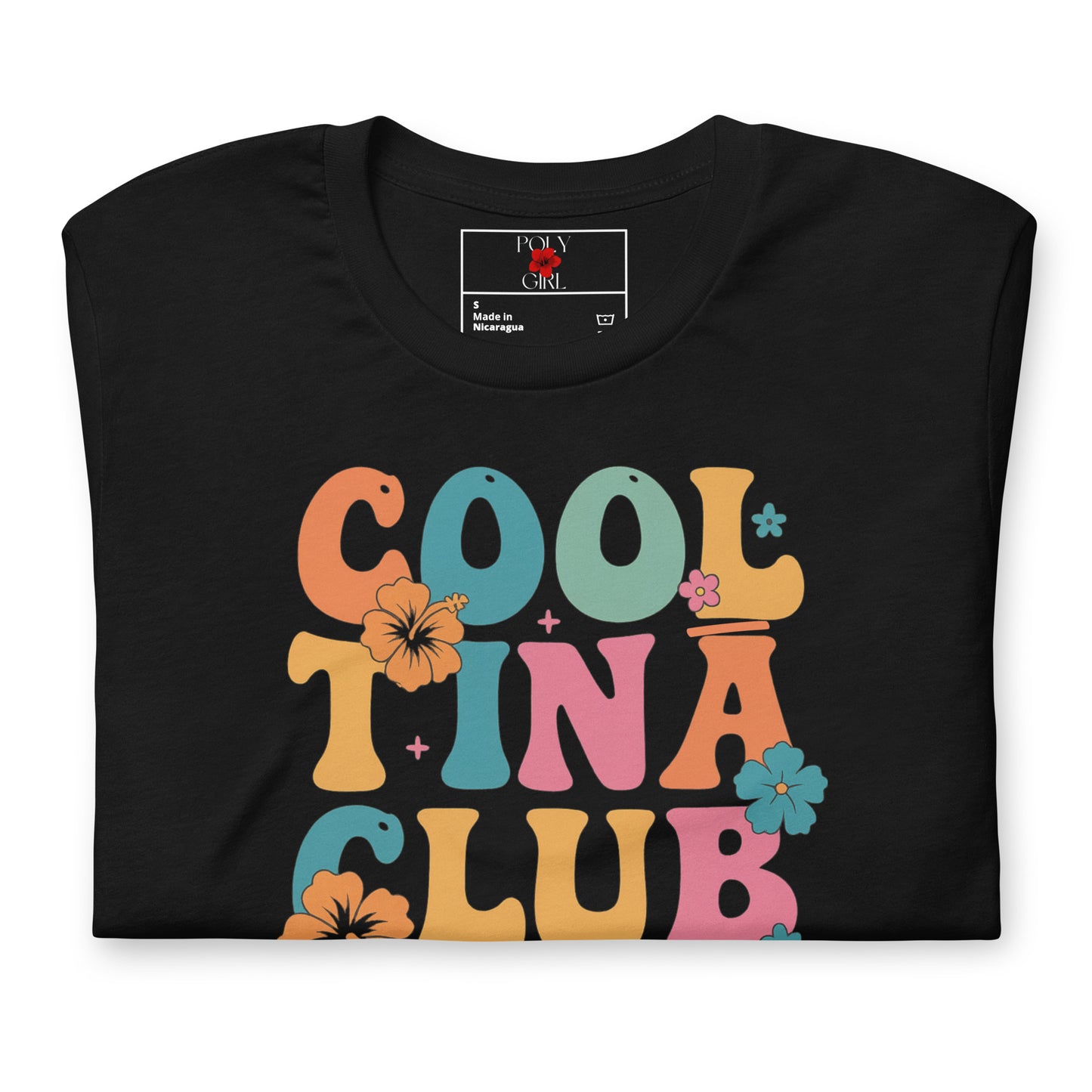 Ladies' Retro island-inspired Cool Tinā Club tee with hibiscus design