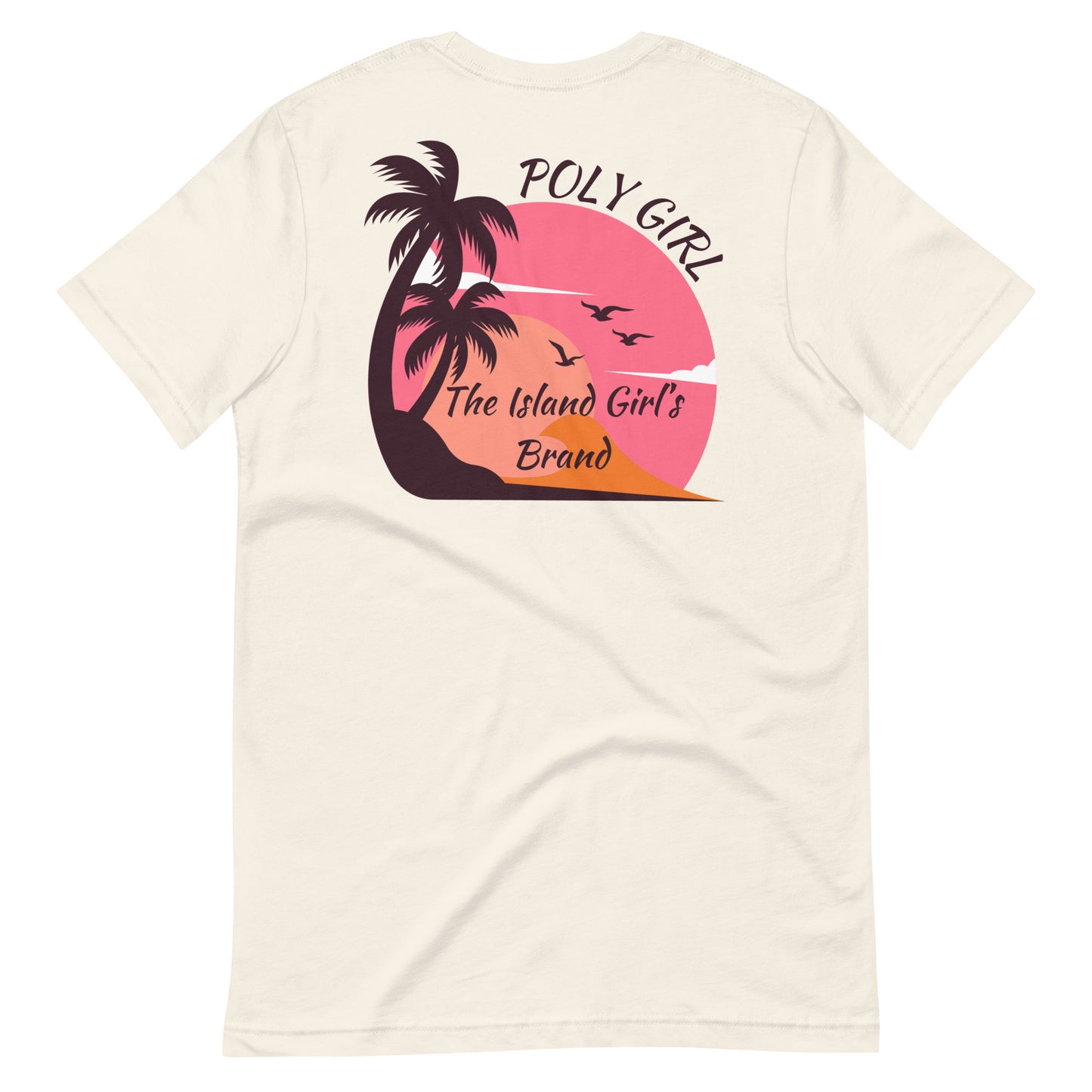 Back of Island Sunset Vibes Tee with palm tree and sunset design