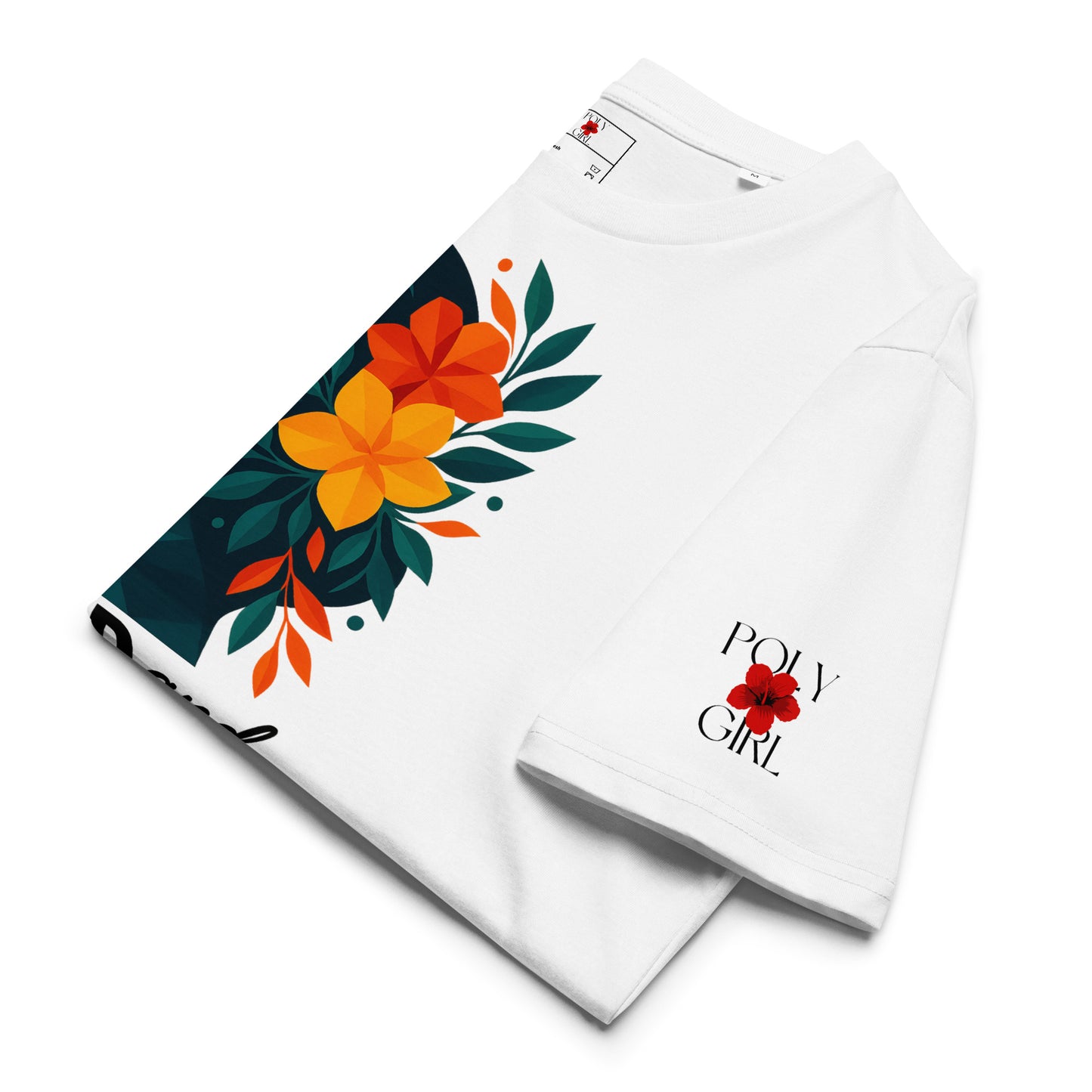 poly-girl-empowerment-graphic-tee with Poly Girl logo on sleeve