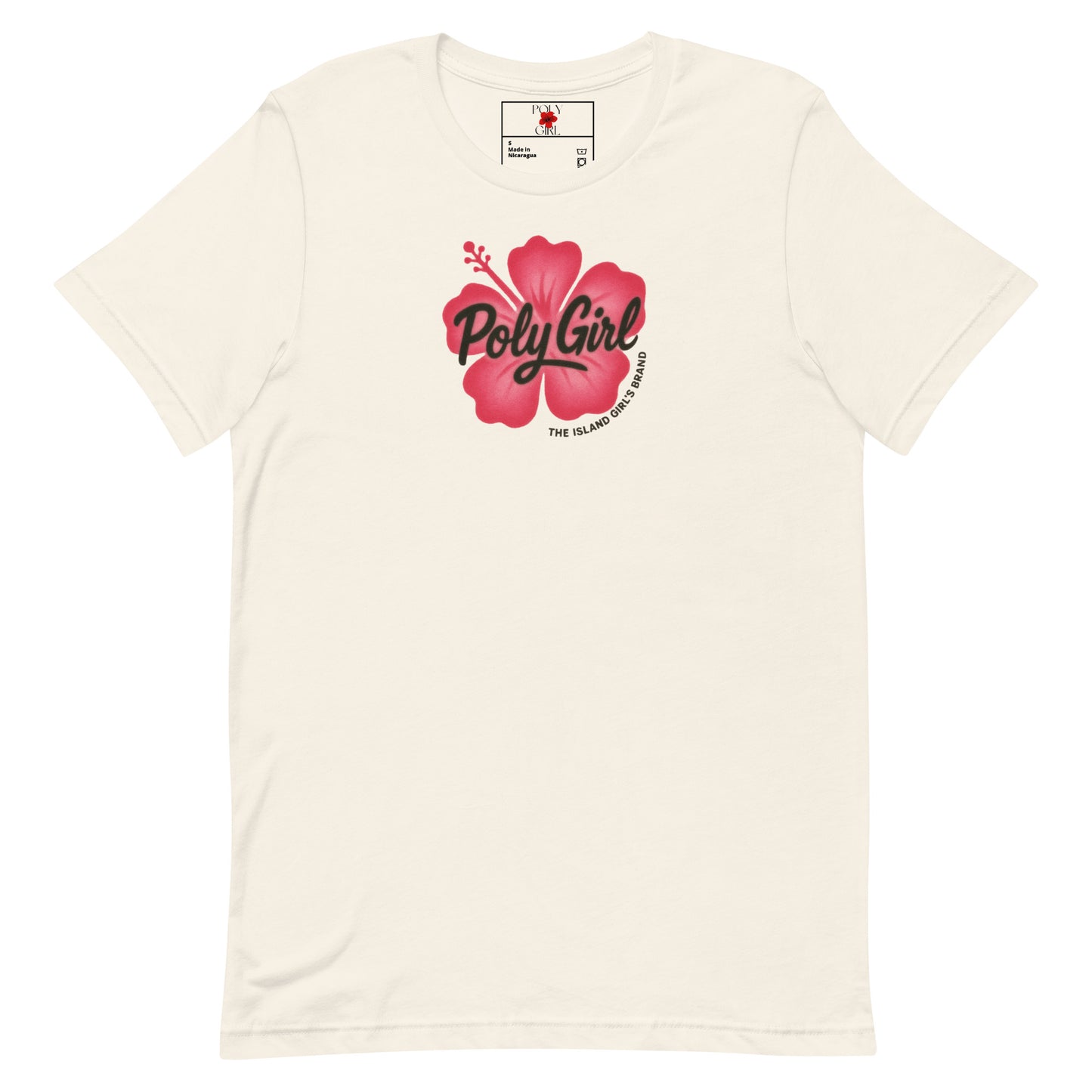 Poly Girl spray-painted hibiscus off-white tee with white lettering