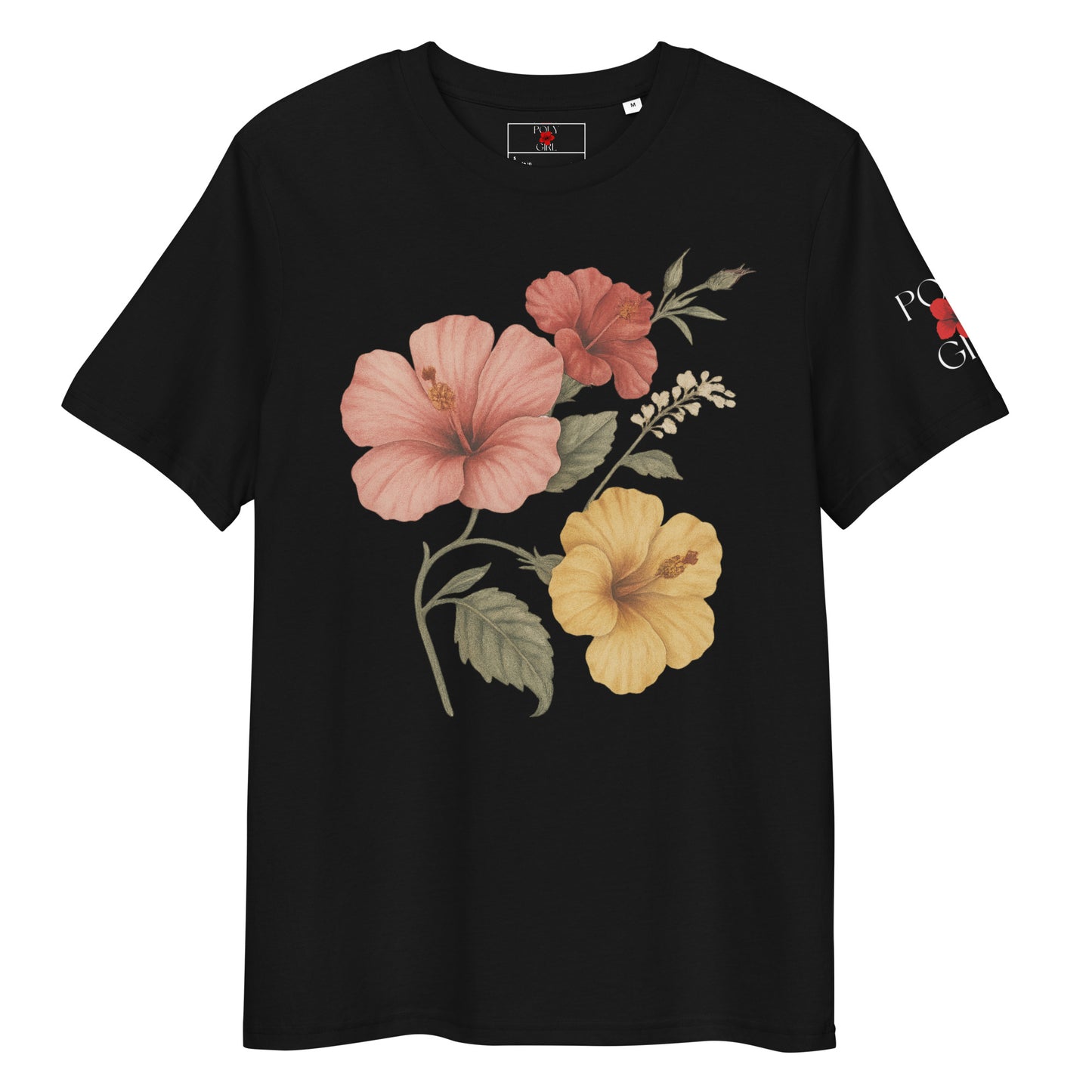Hibiscus flower bouquet graphic on black tee