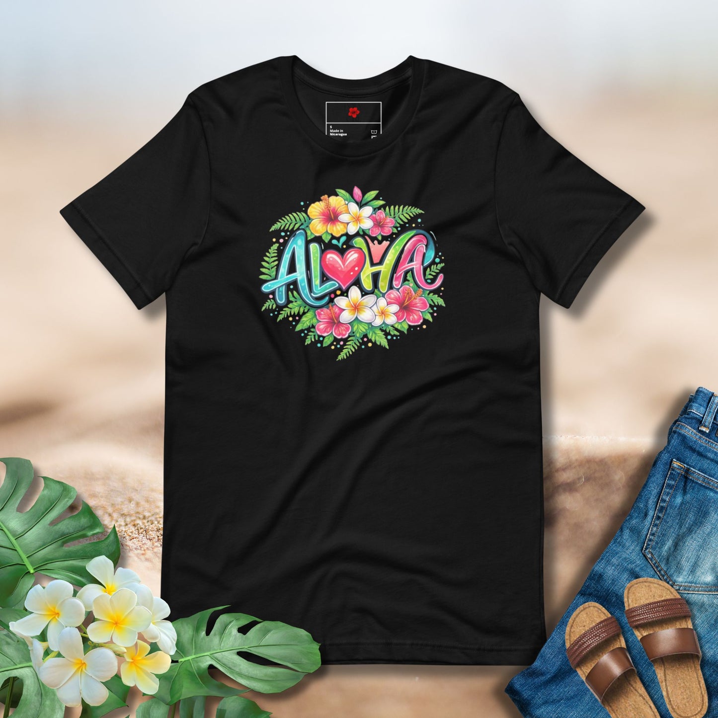 Black Tshirt with Aloha Design