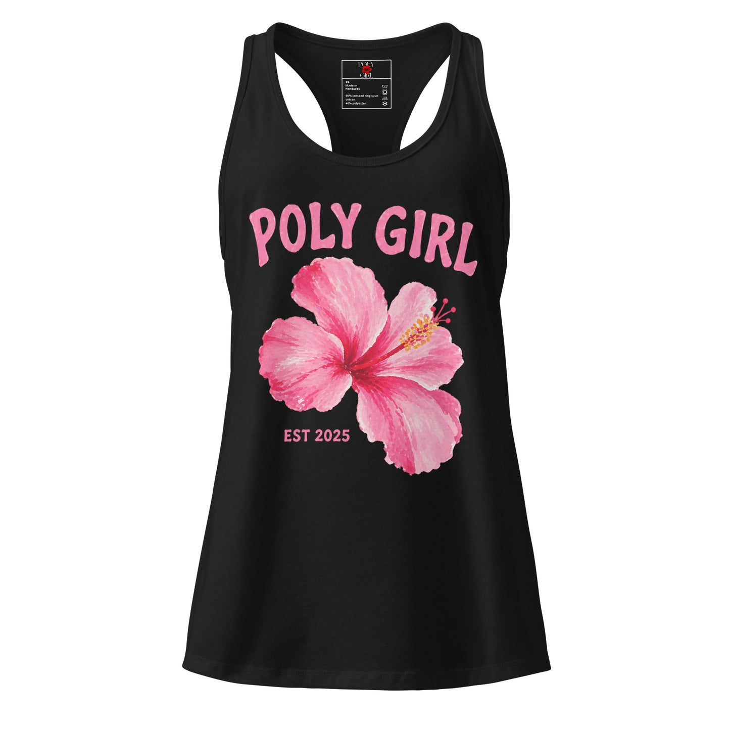 Black Tank Top with Pink Hibiscus by Poly Girl 