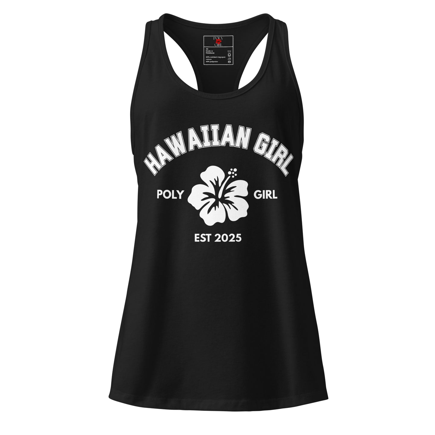 Black Tank top with Hawaiian Girl design by Poly Girl