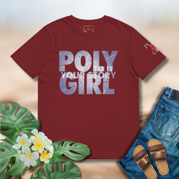 Poly Girl Block Tee with bold white block typography on red background
