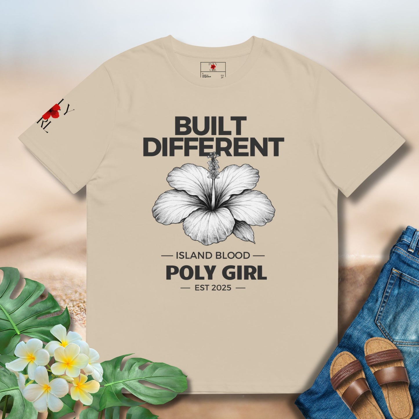 Built Different Tshirt in beige by Poly Girl