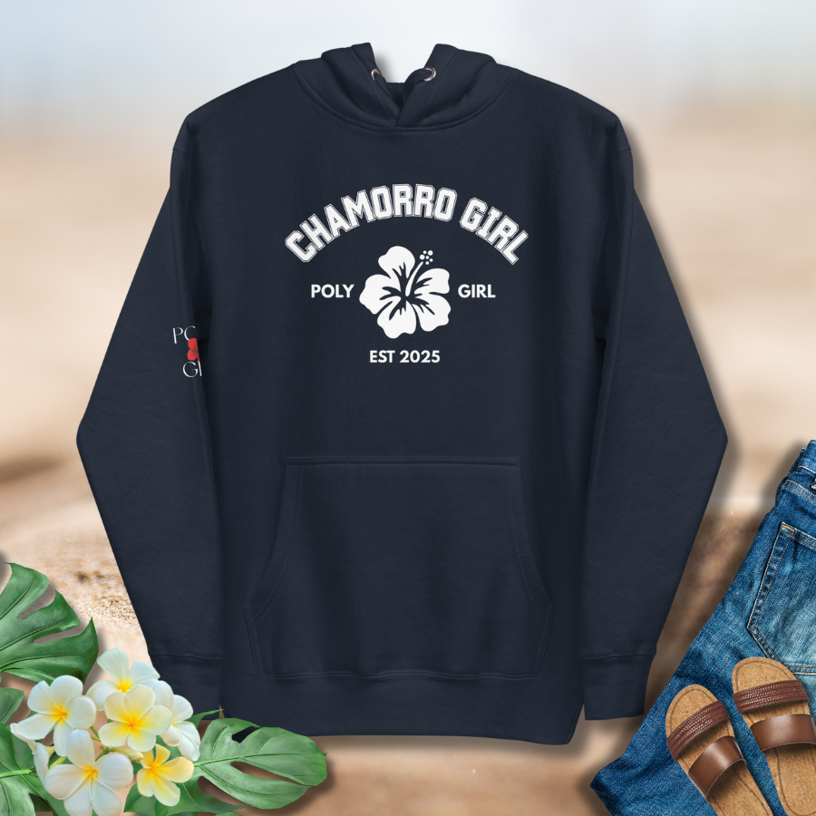 Chamorro Girl Classic Hoodie hibiscus graphic in navy