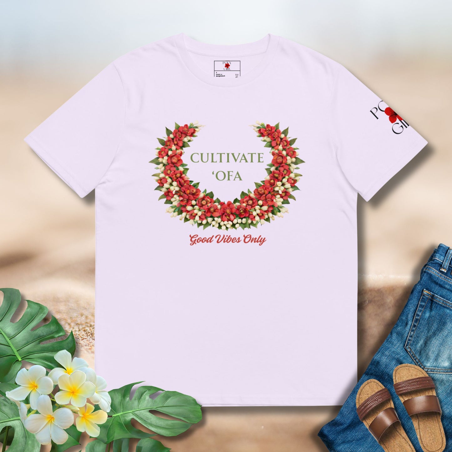 Lavender shirt with Cultivate 'Ofa and Good Vibes Only by Poly Girl - Cultivate Love.