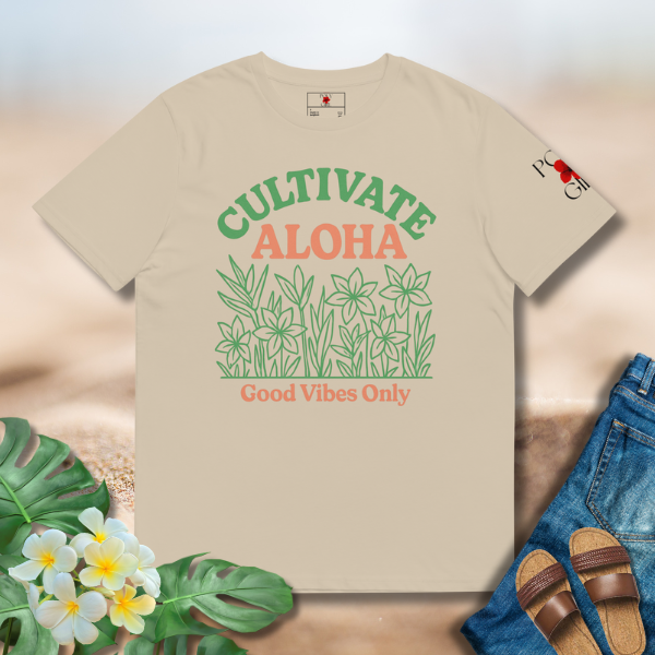 Cultivate Aloha Good Vibes Only Design Tee by Poly Girl in beige