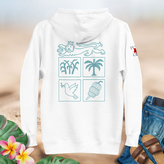 Fijian Seal Motif design on white hoodie by Poly Girl 