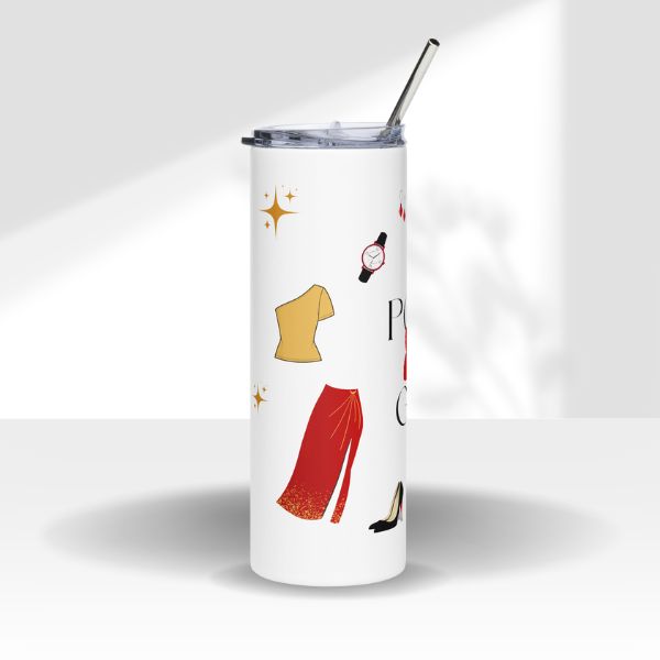 Fit Check Tumbler featuring mini clothing and accessory illustrations.