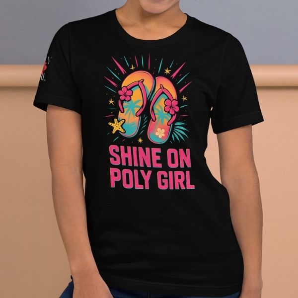 Women's Black Tshirt with Shine On Flip Flop Design by Poly Girl