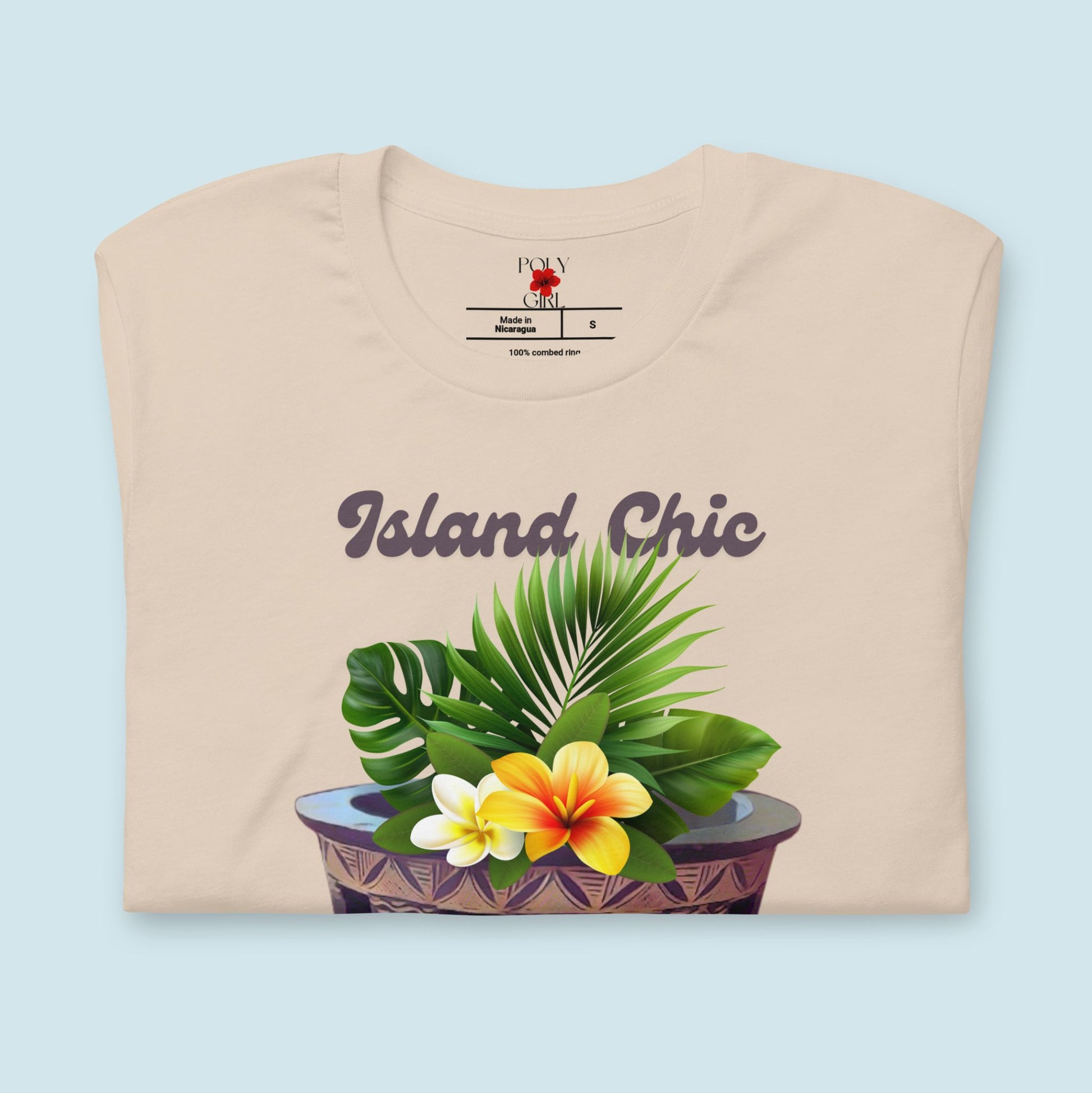 Beige Tshirt with graphic design of kava bowl and flowers - Island Chic Kava Mix