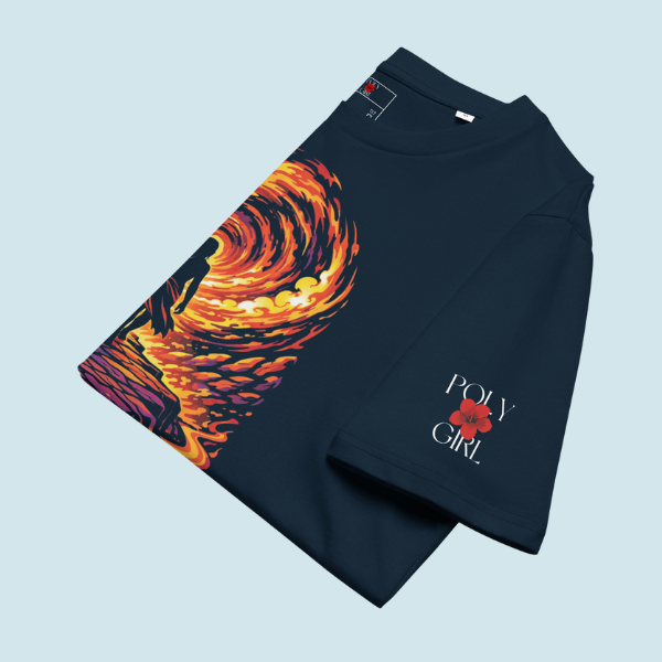 Folded Onward Tee with Poly Girl logo on left sleeve