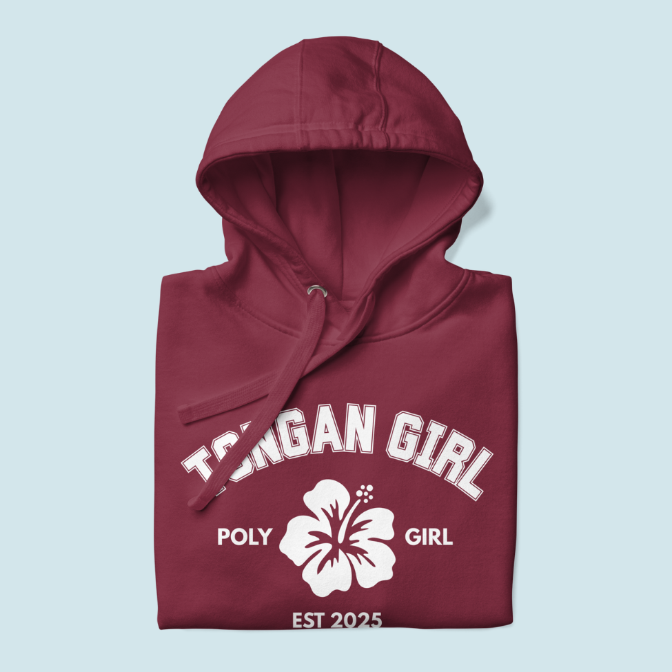Folded Tongan Girl Poly Girl hoodie in maroon