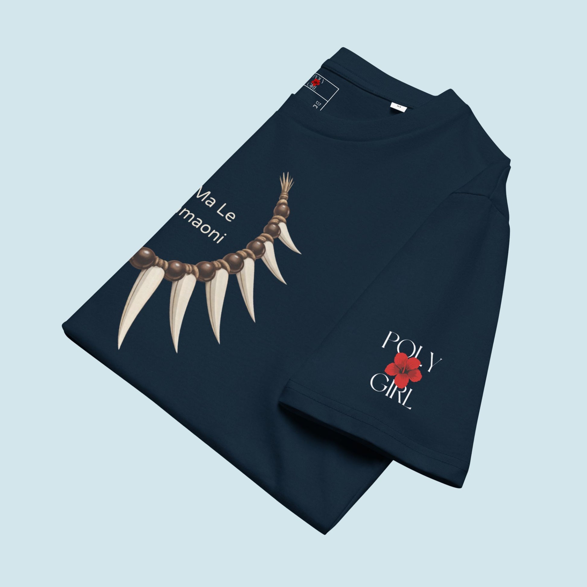 Folded Tu Ma Le Fa'amaoni Tee with Poly Girl logo on sleeve