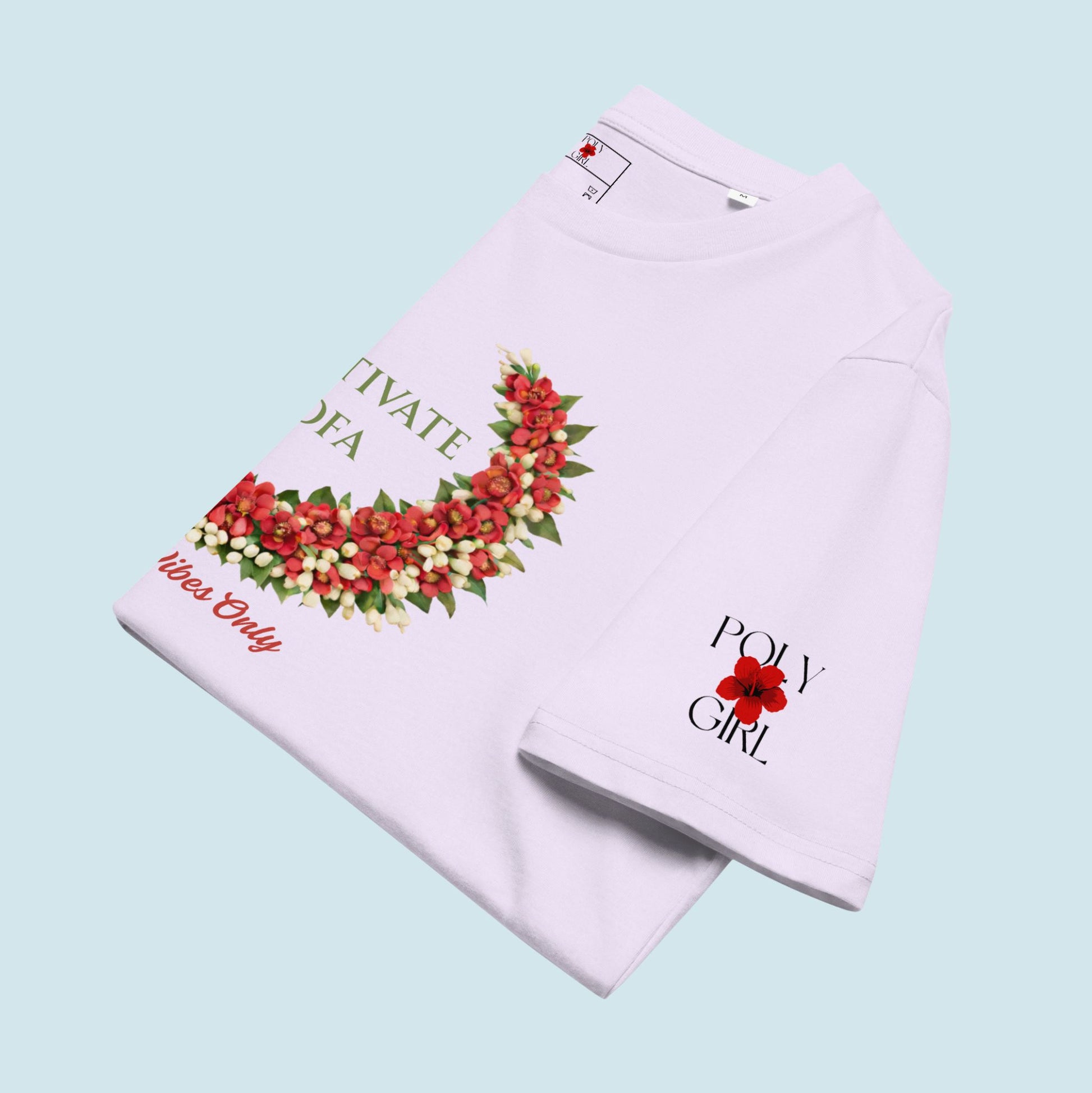 Folded Cultivate Love Cultivate 'Ofa tee with Poly Girl logo on sleeve