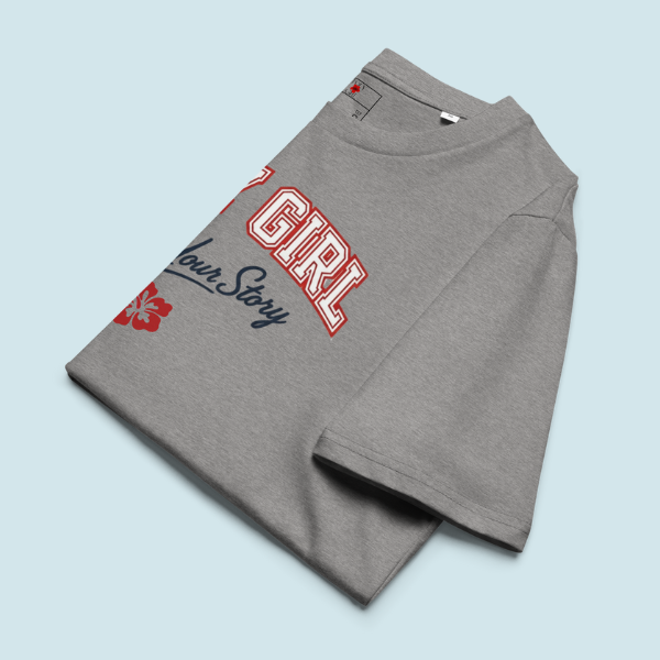 Folded image of Poly Girl Varsity Tee typography design