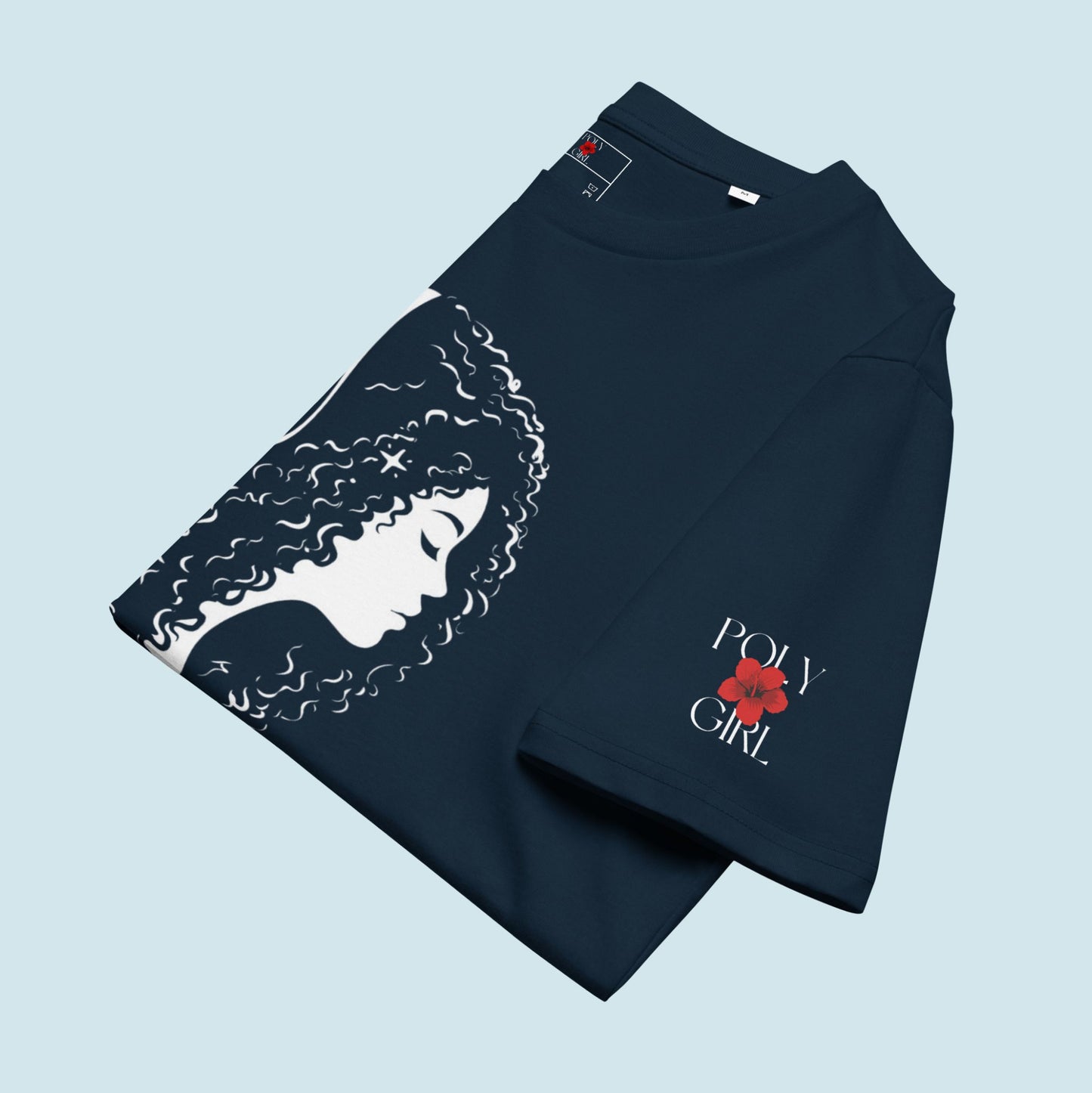 Folded Duality tee with Poly Girl logo on sleeve