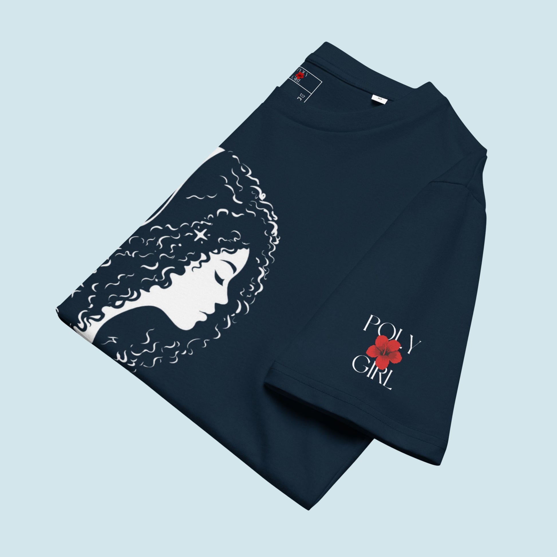 Folded Duality tee with Poly Girl logo on sleeve