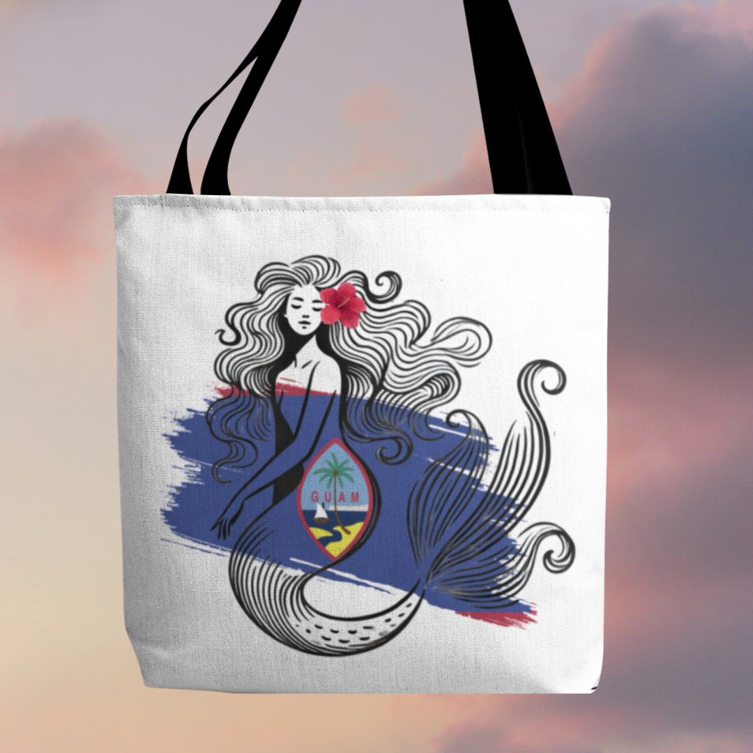 Guam Tote Bag, Sirena Mermaid in White by Poly Girl 