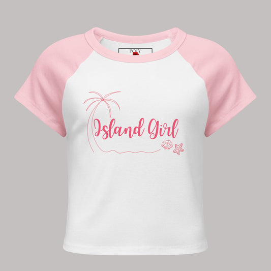 Island Girl Poly Girl Baby tee in pink and white