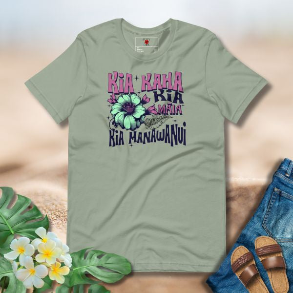 Kia Kaha Kia Maia Kia Manawanui Graphic Tee in Sage by Poly Girl