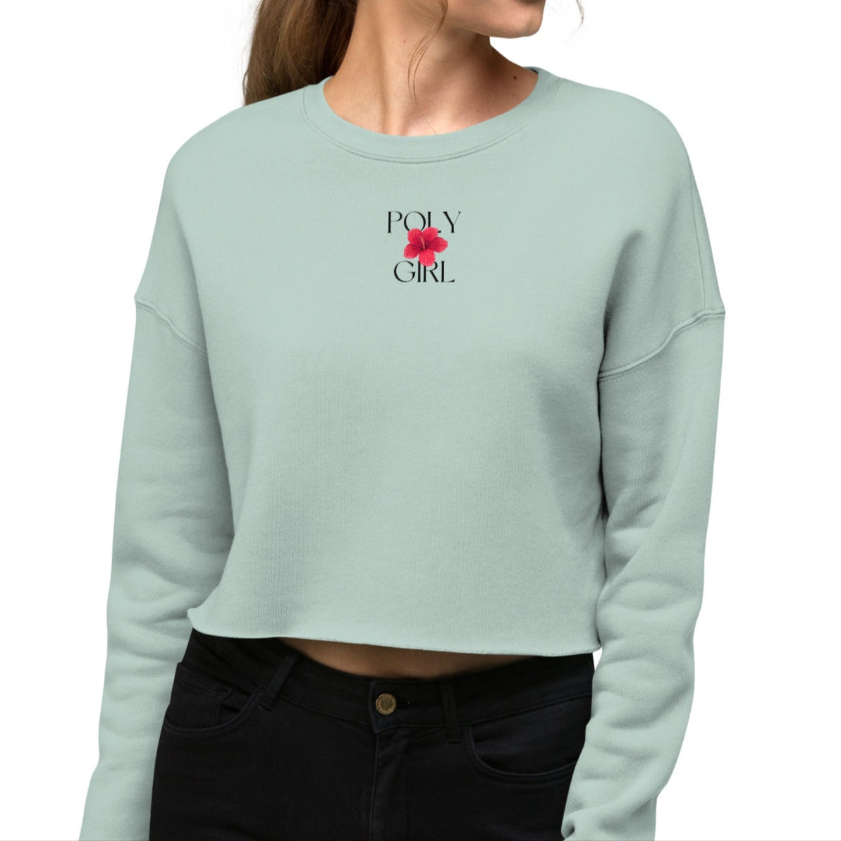 Ladies Hafa Adai Cropped Sweatshirt in Dusty Blue by Poly Girl™ 