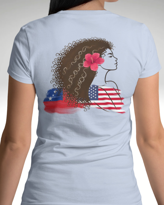 Ladies' Tshirt, Samoa and US in Blue Mockup