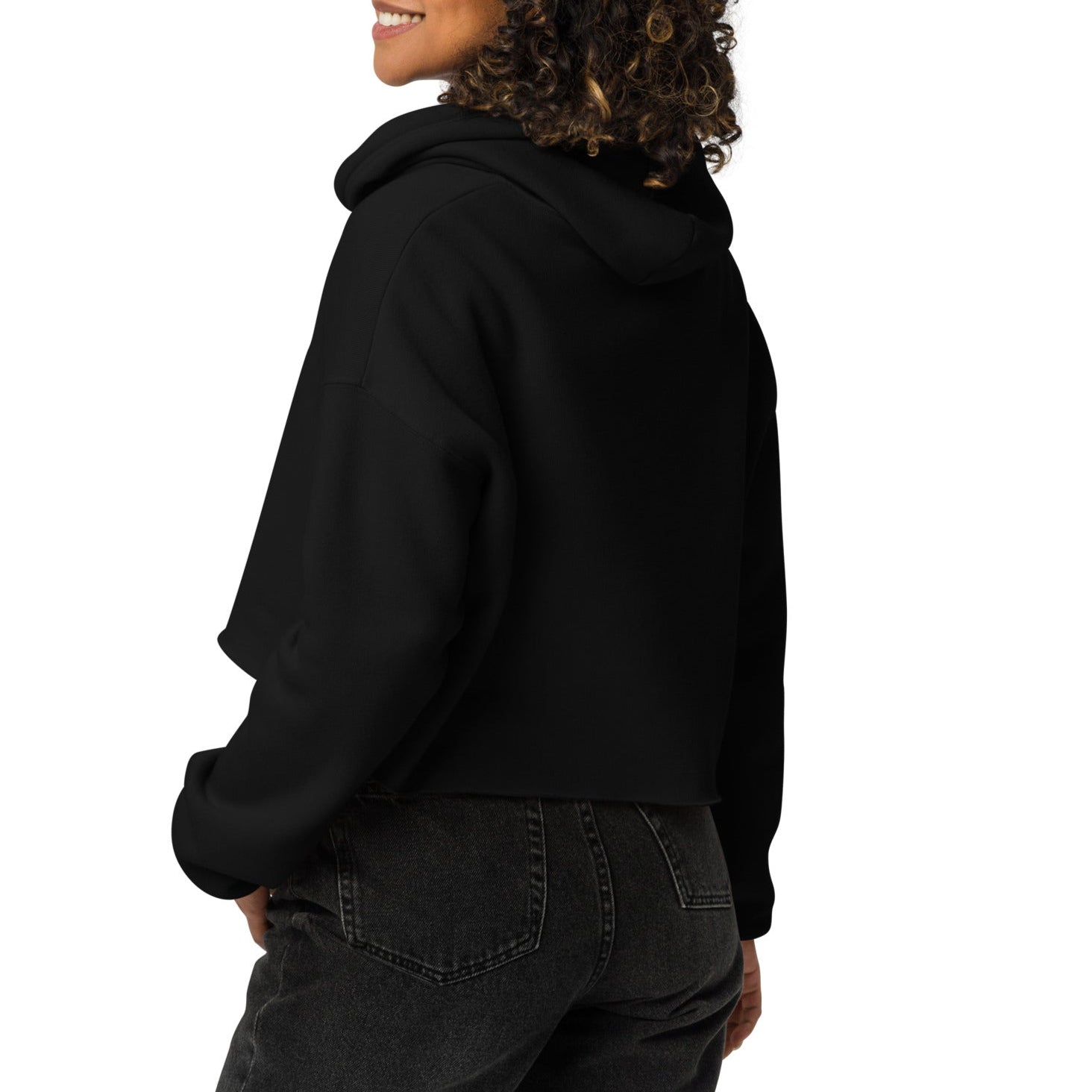 Ladies' cropped hoodie in Black by Poly Girl - Back