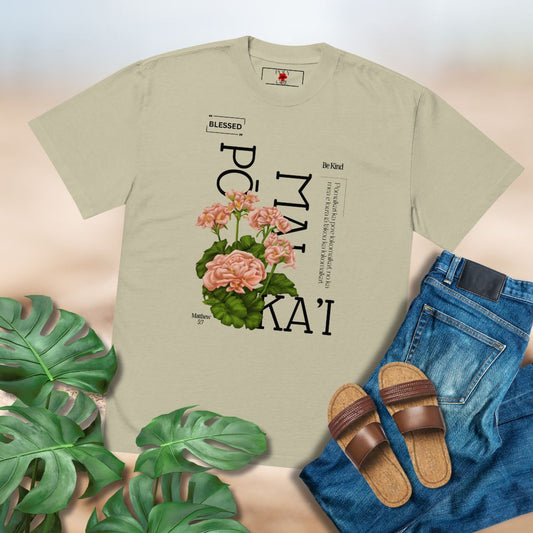 Large oversized Pōmaika'i Tshirt with flowers and motivational quotes. by Poly Girl