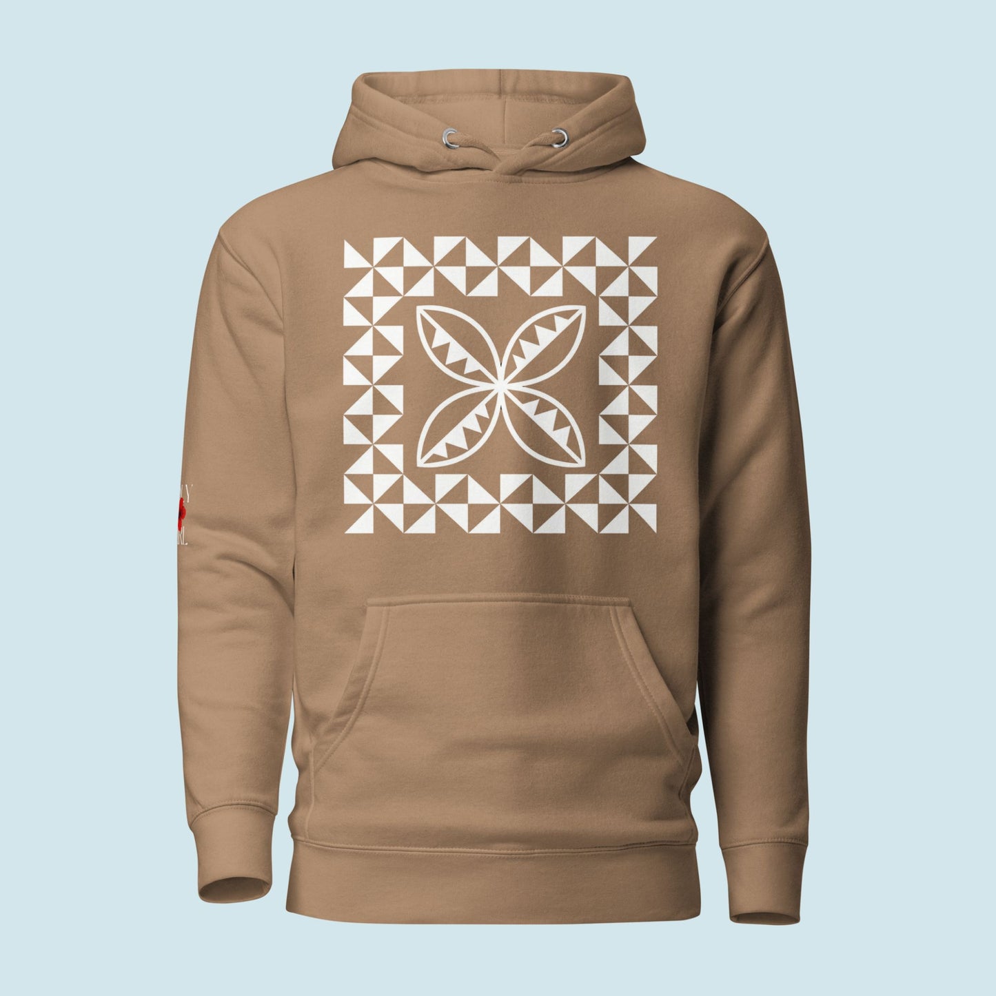 Latte color hoodie with Manulua design